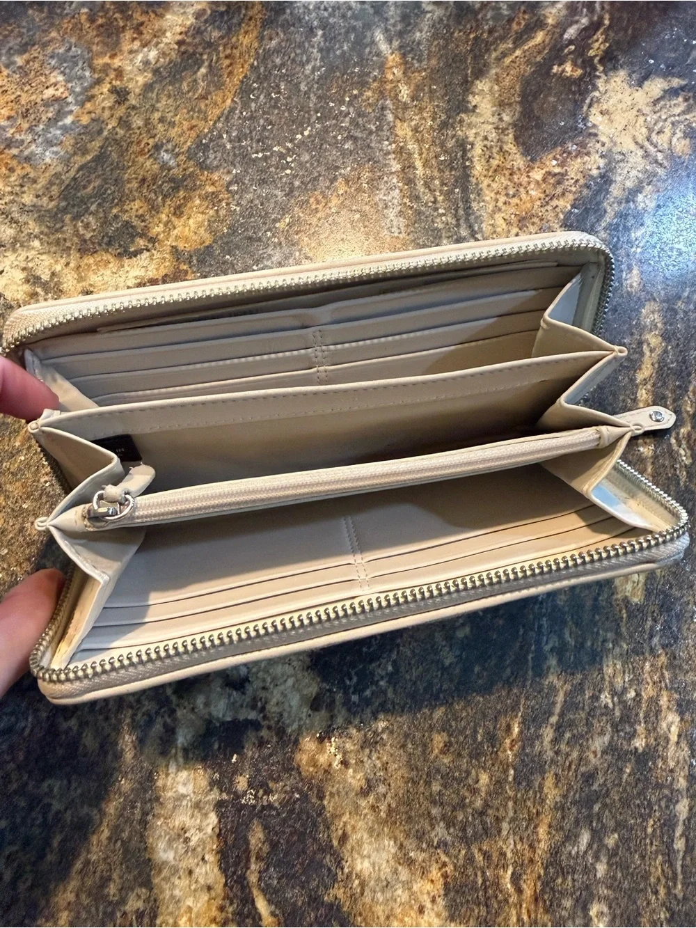 Coach Beige Laser-Cut Zip Around Wallet